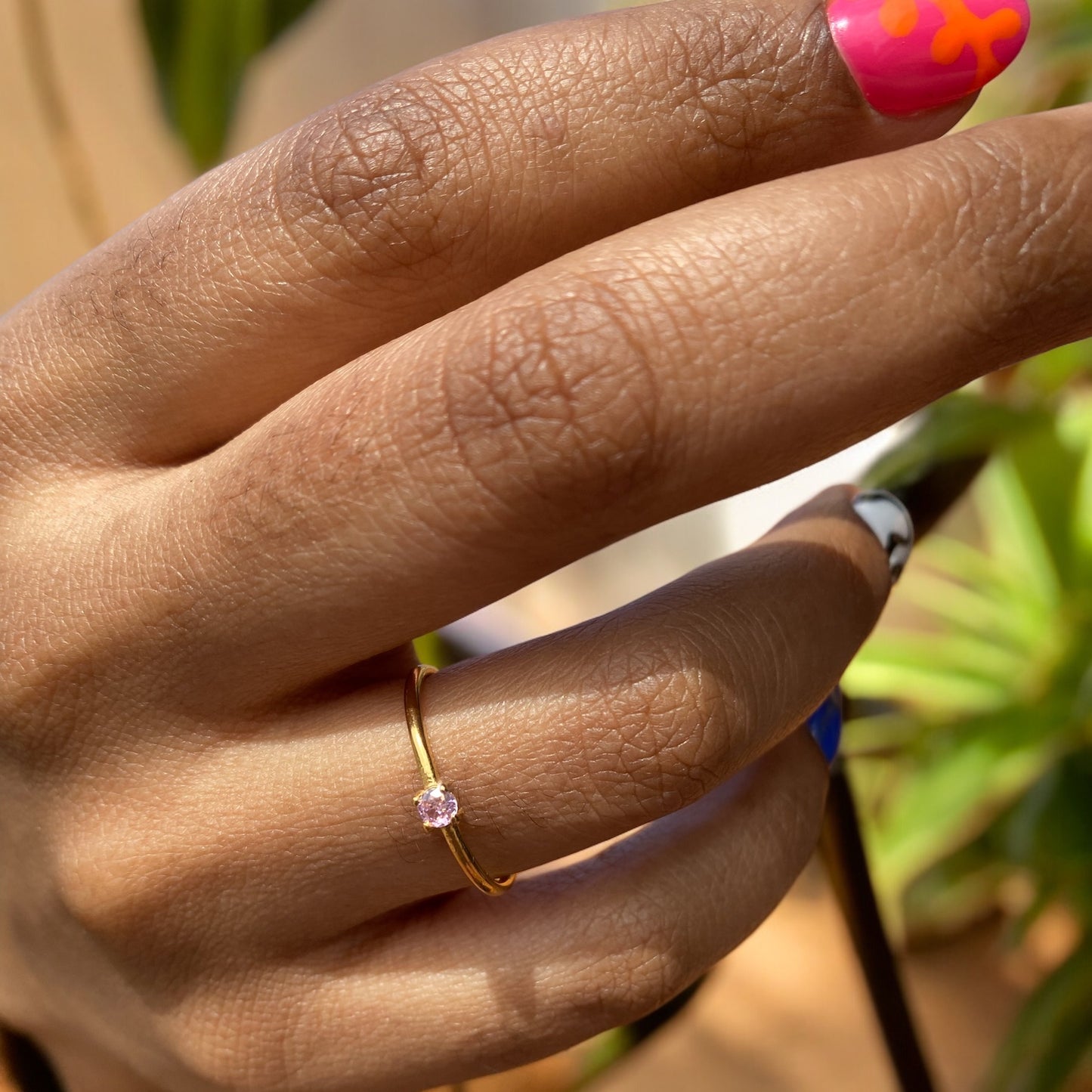 Pink Single Stone Band Ring