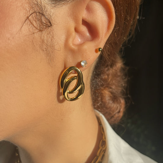 Double Oval Stud Earrings - Gold