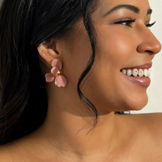 Sculpted Petal Statement Earrings - Blush and Gold