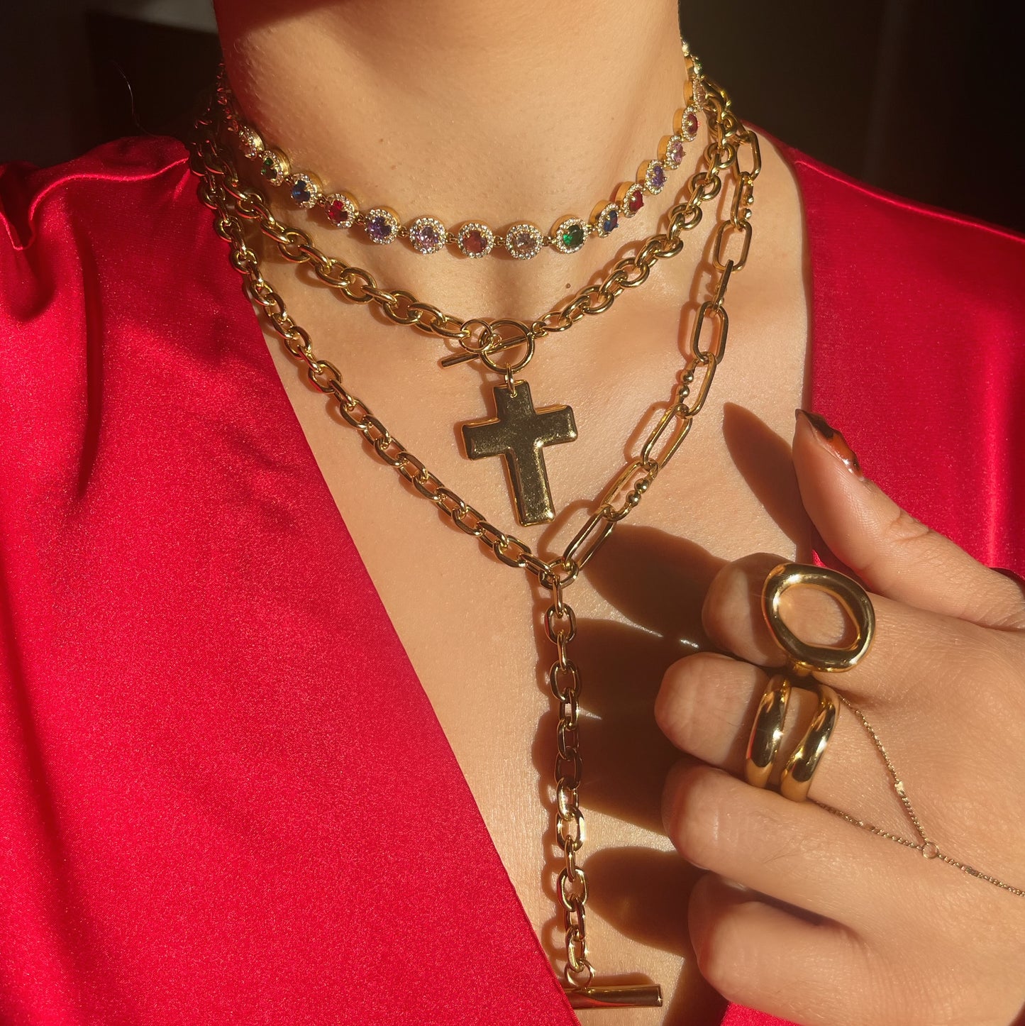 Mixed Links Y Drop Necklace