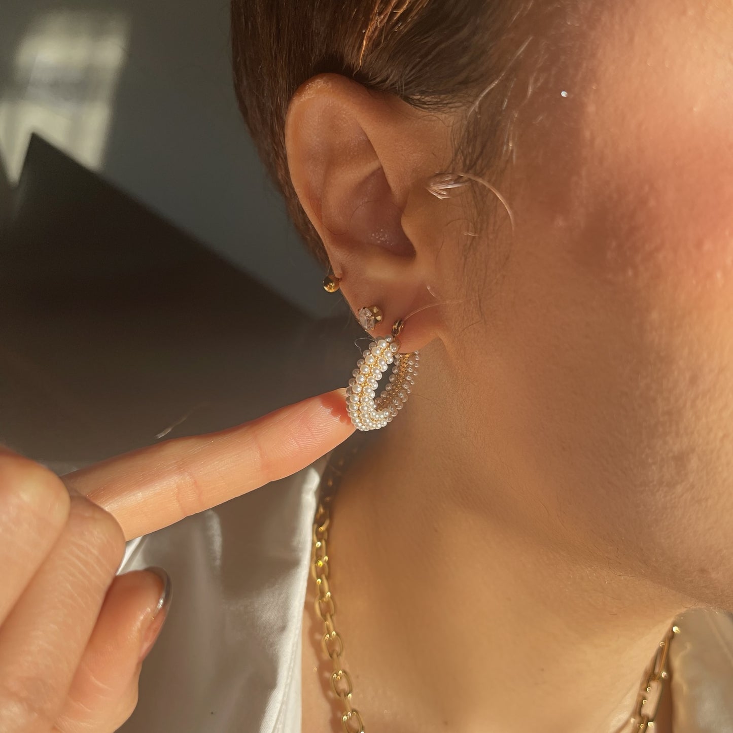 Pearl Cluster Small Hoop Earrings