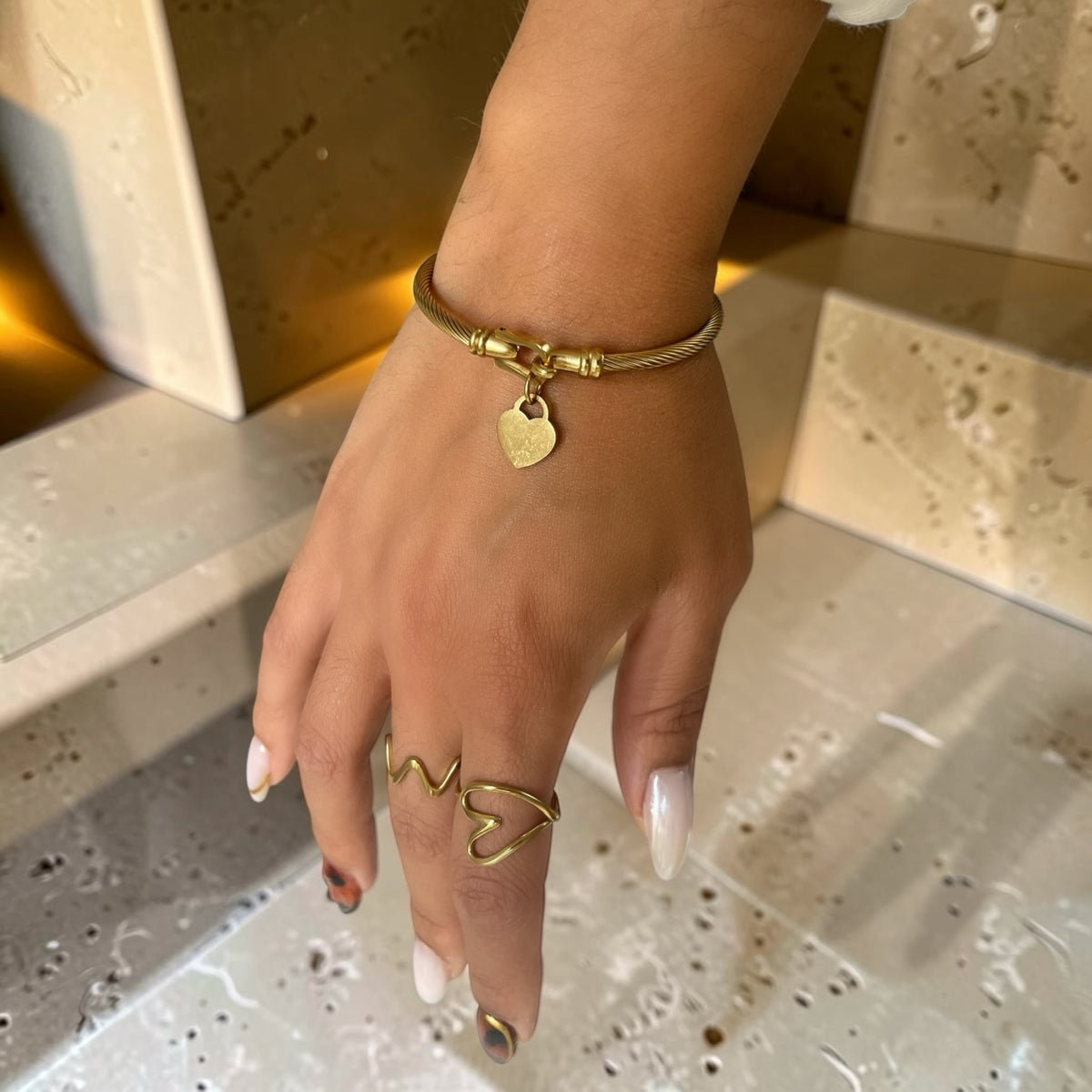 Heart Charm Buckle Bangle