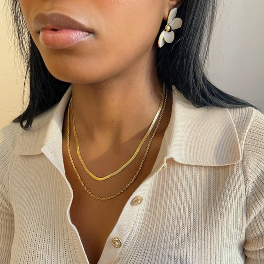 Herringbone + Rope Twist Layered Necklace - Gold