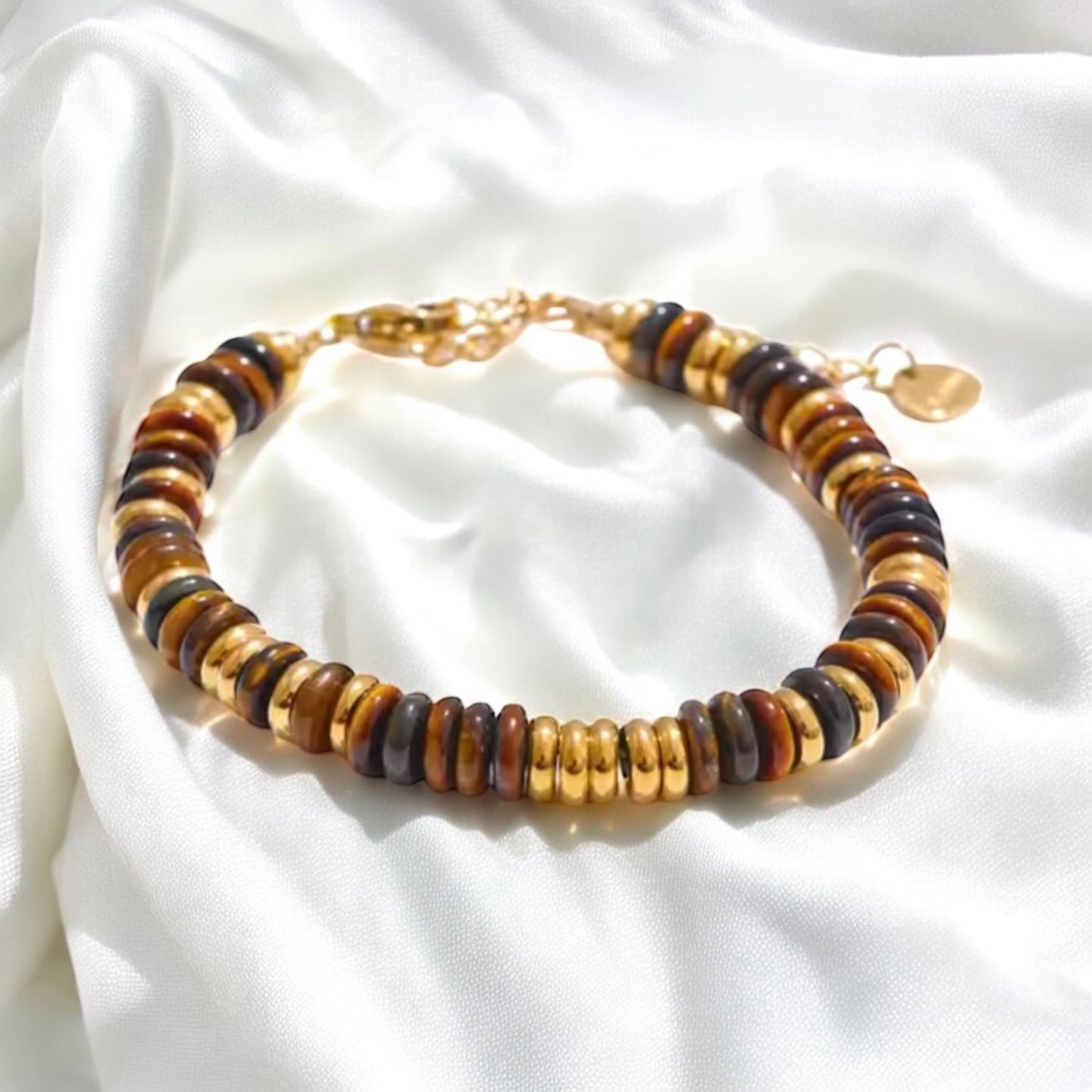 Natural Stone Beaded Bracelet - Rich Brown