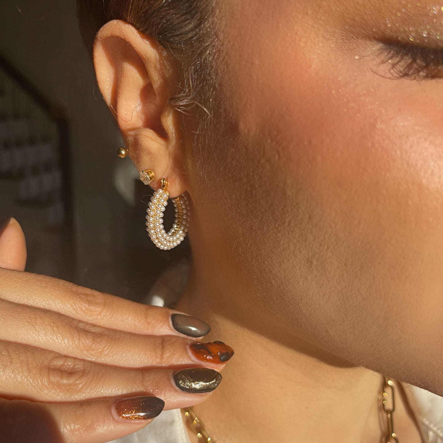 Pearl Cluster Small Hoop Earrings