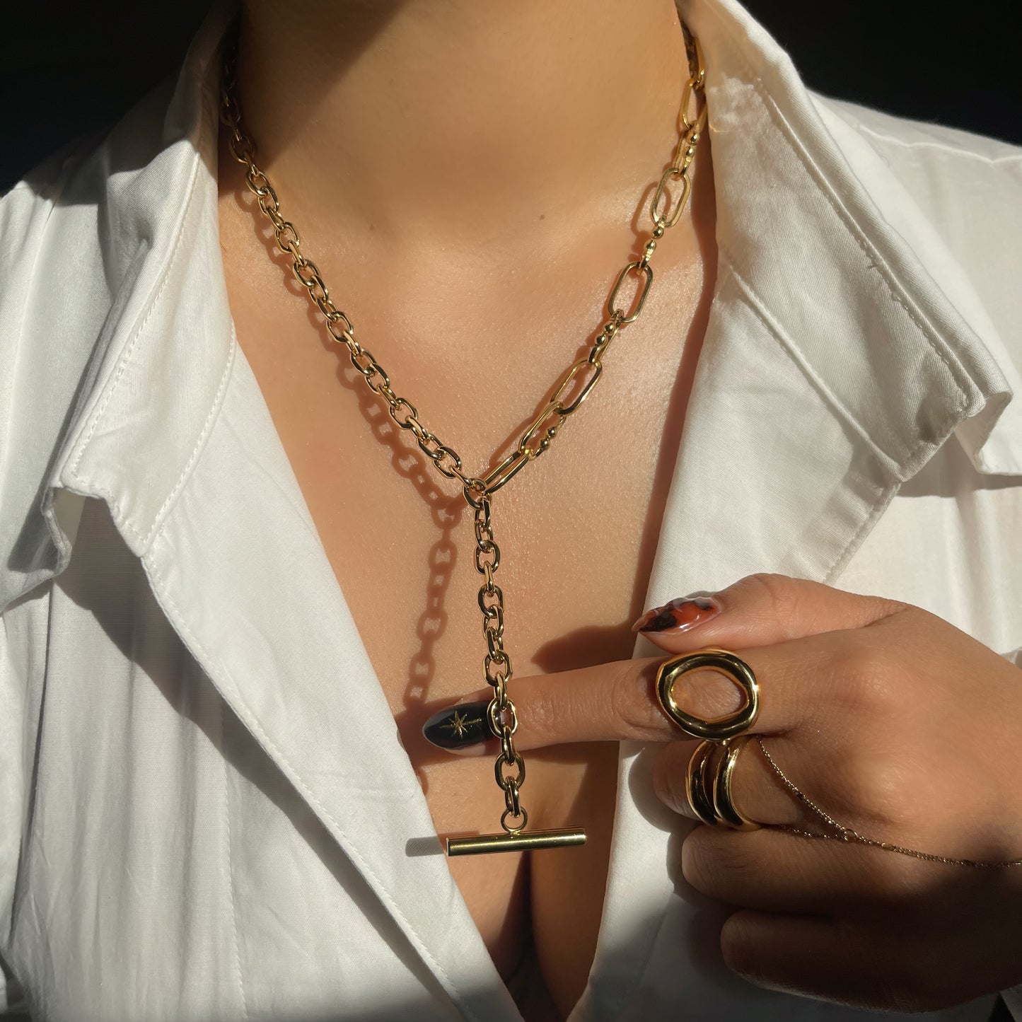 Mixed Links Y Drop Necklace
