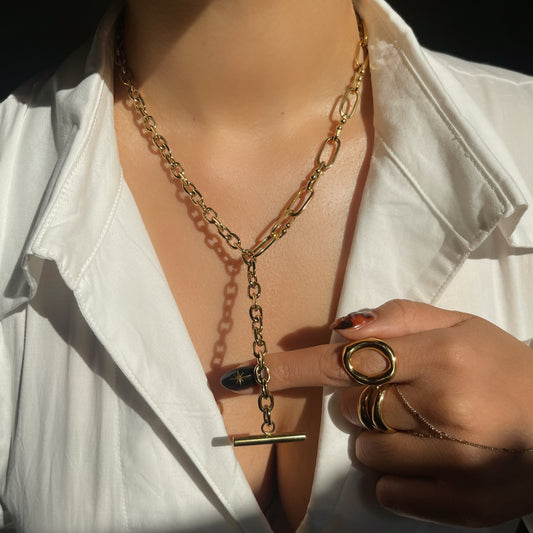 Mixed Links Y Drop Necklace