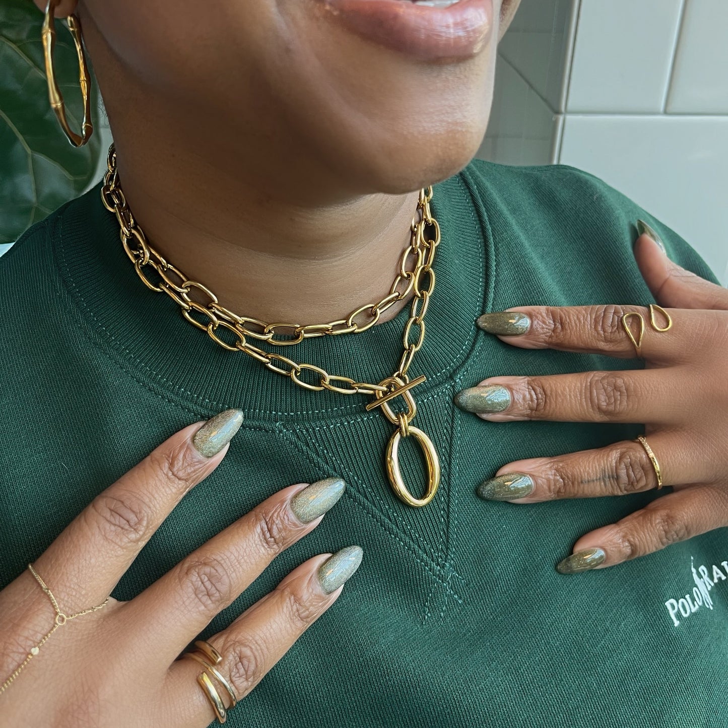 Double Layer Chunky Link Chain Necklace - OT Buckle Clasp