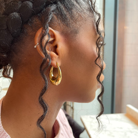 Chunky Teardrop Hoop Earrings - Gold