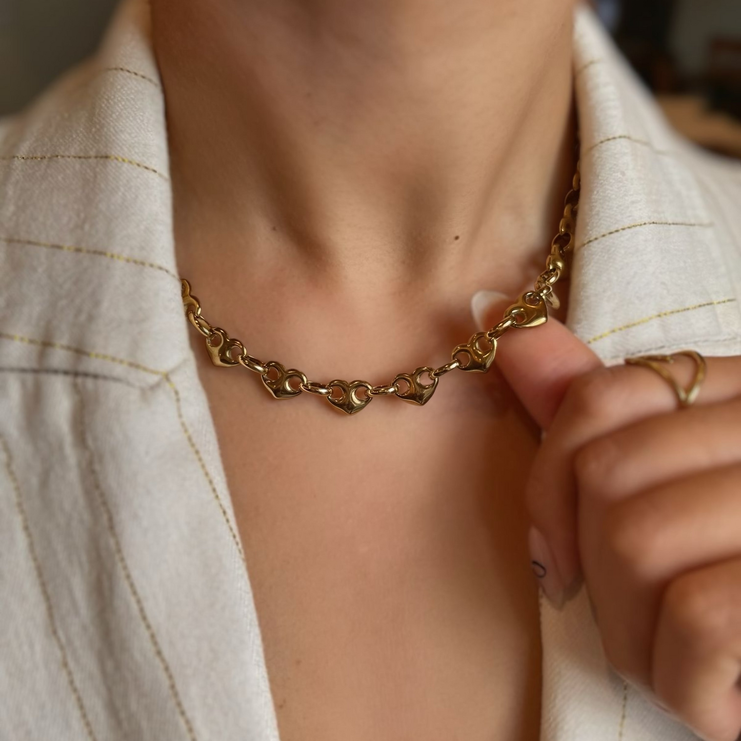 Pig Nose Heart Link Chain Necklace - Gold