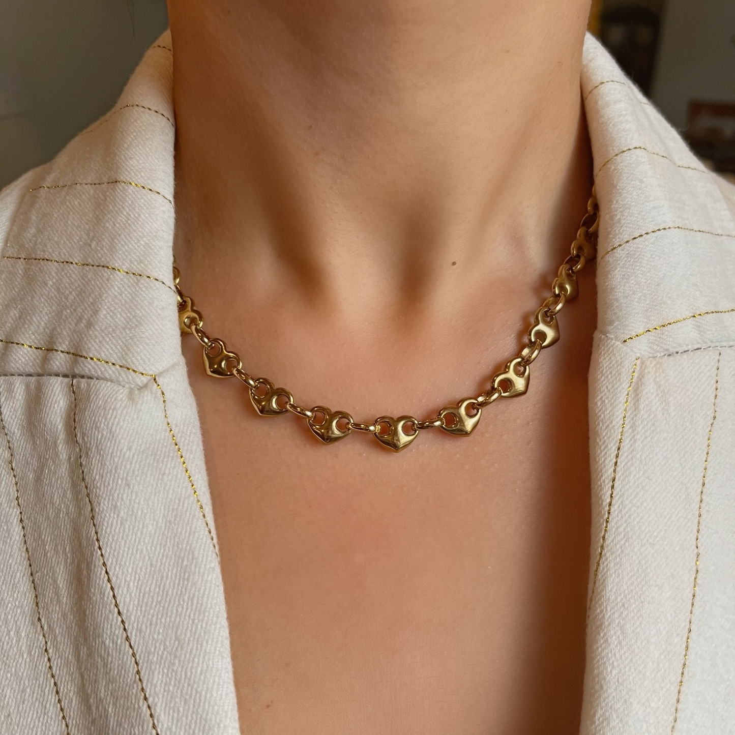 Pig Nose Heart Link Chain Necklace - Gold
