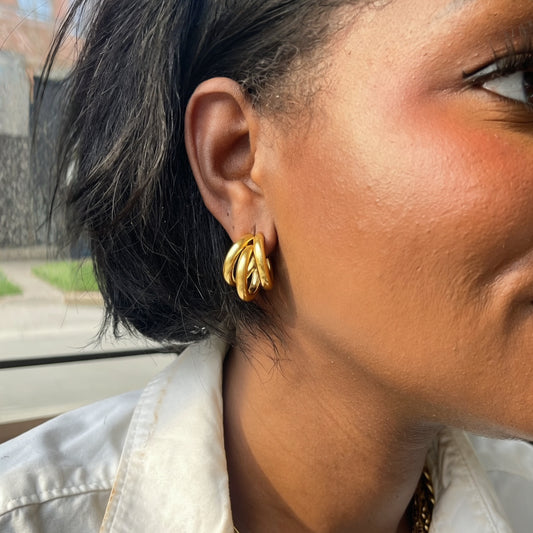 Triple Layer Huggie Hoop Earrings - Gold| The Consciously Lisa Collection
