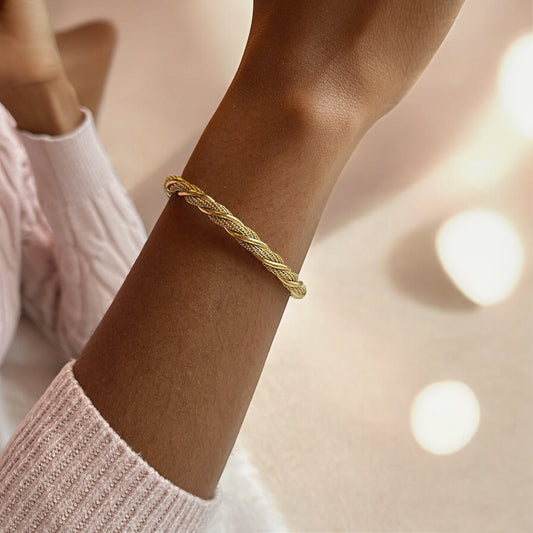 Mesh Rope Twist Cuff Bracelet - Gold