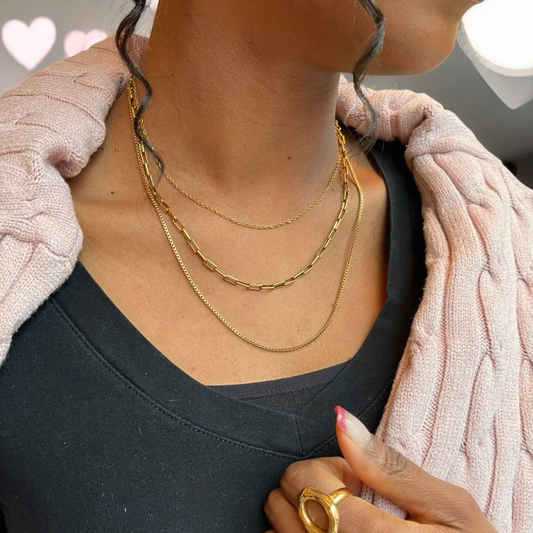 Triple Layer Chain Necklace - Gold