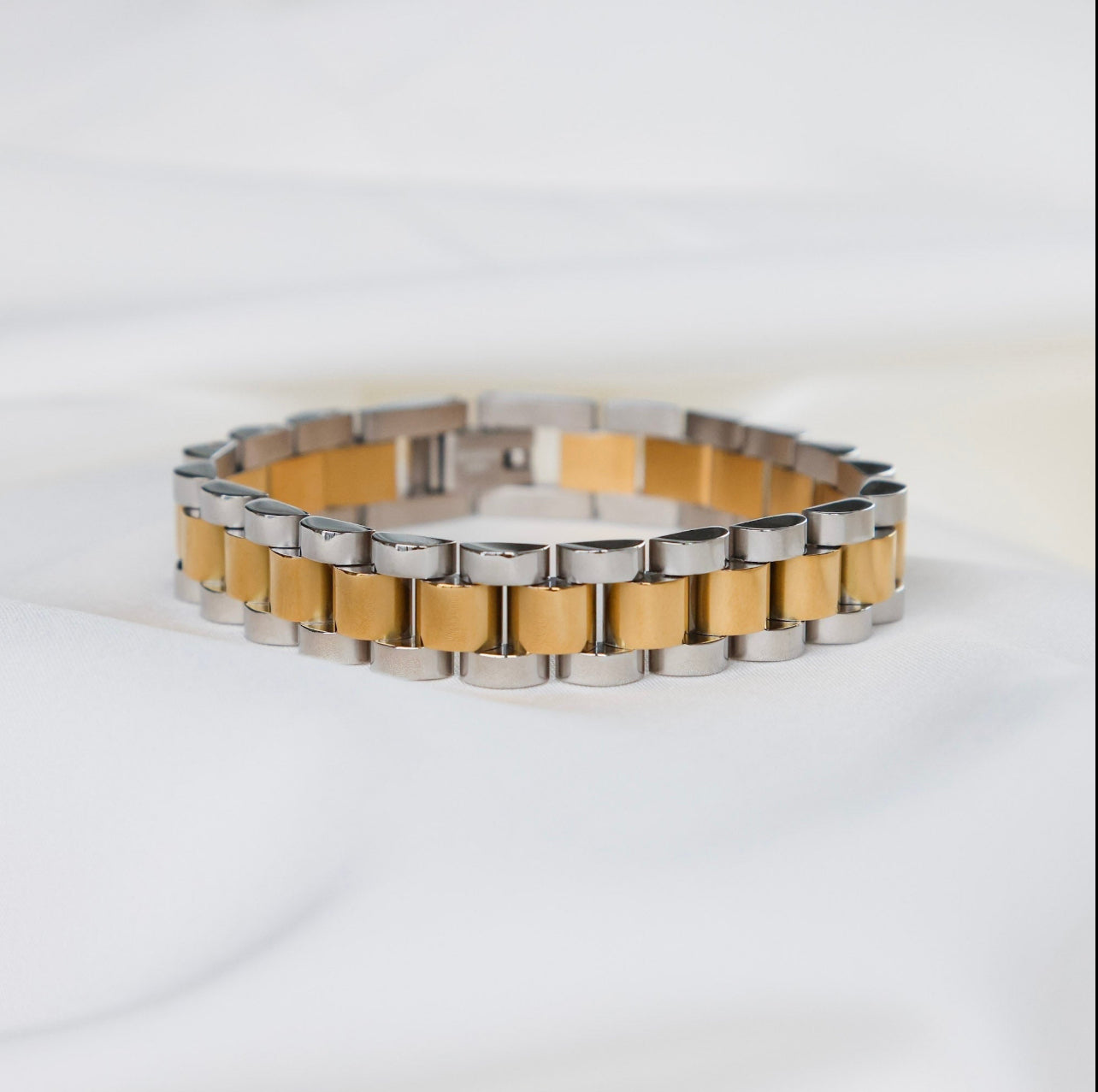 On My Time Watch Strap Bracelet - Mixed Metal Gold and Silver