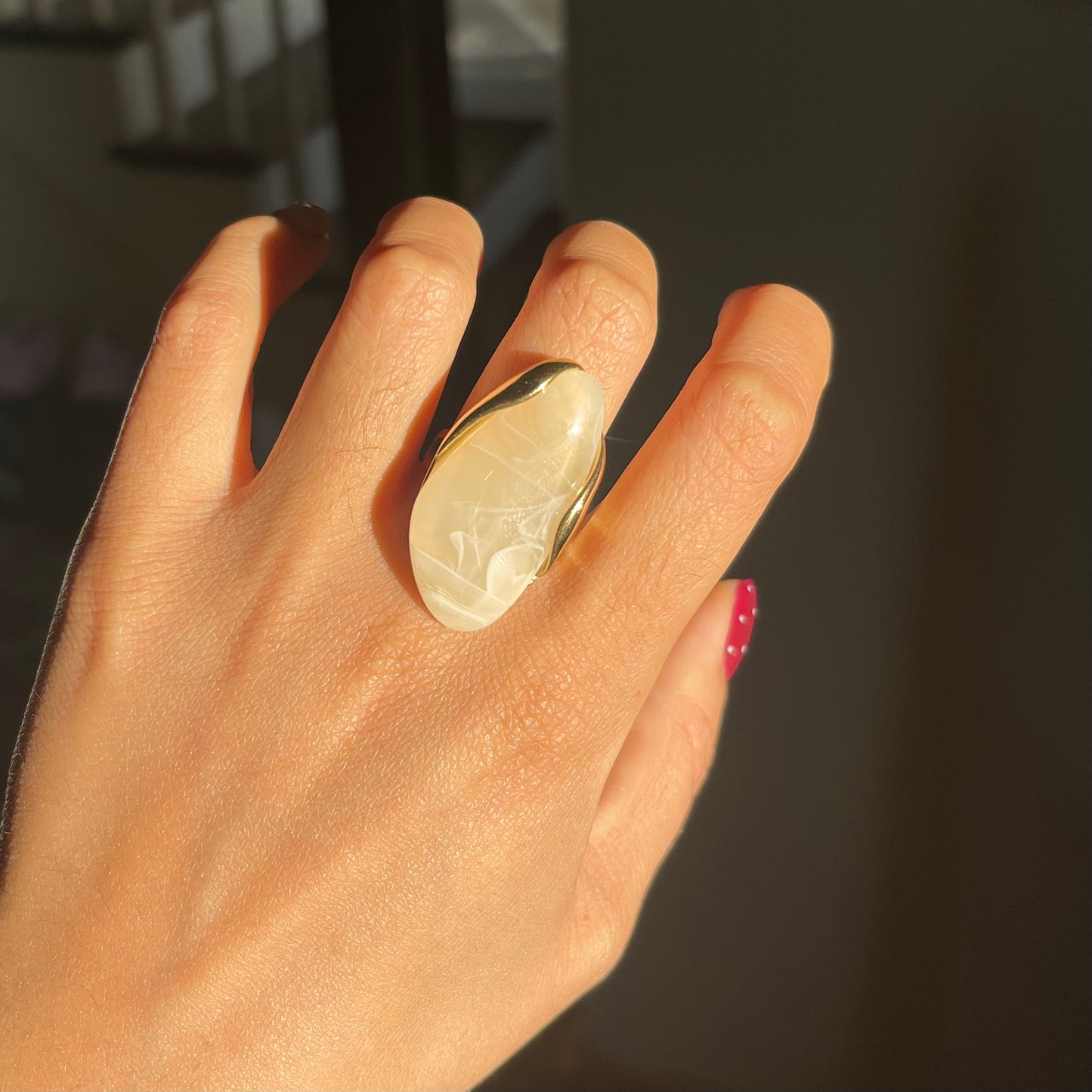 Adjustable Stone Ring - Beige | The Consciously Lisa Collection