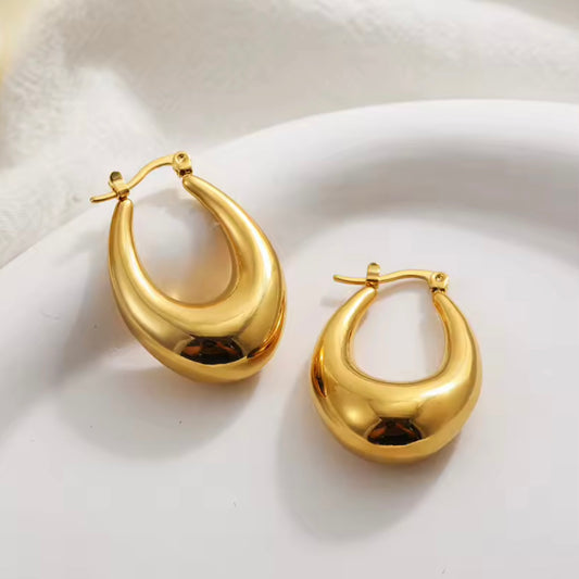 Chunky Teardrop Hoop Earrings - Gold