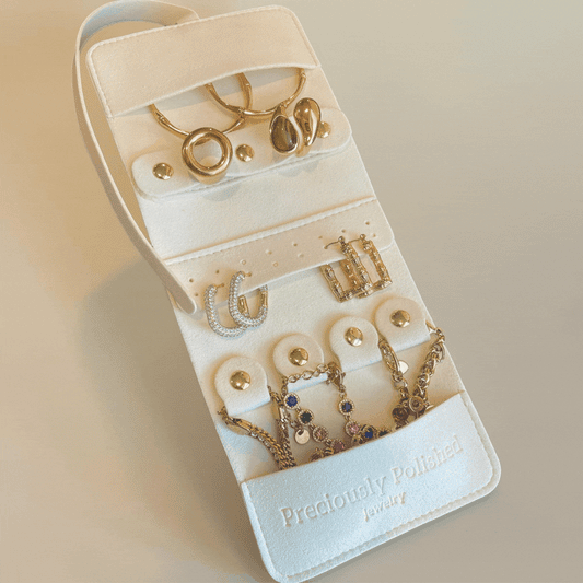 On The Go Travel Wrap Around Jewlery Pouch - Cream and Gold