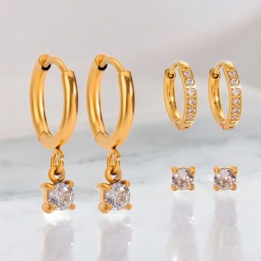 Dainty 3 Piece Earring Set - Gold