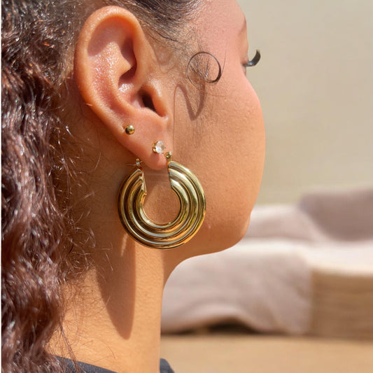 Textured Thick Open Circle Hoops - Gold