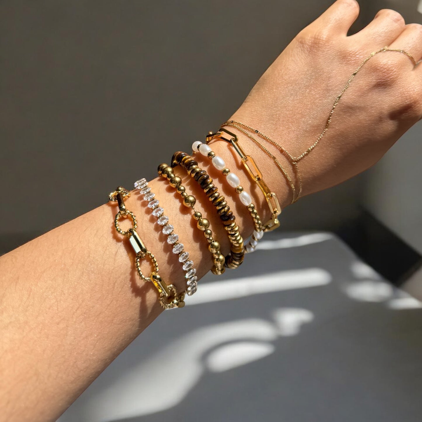Natural Stone Beaded Bracelet - Rich Brown