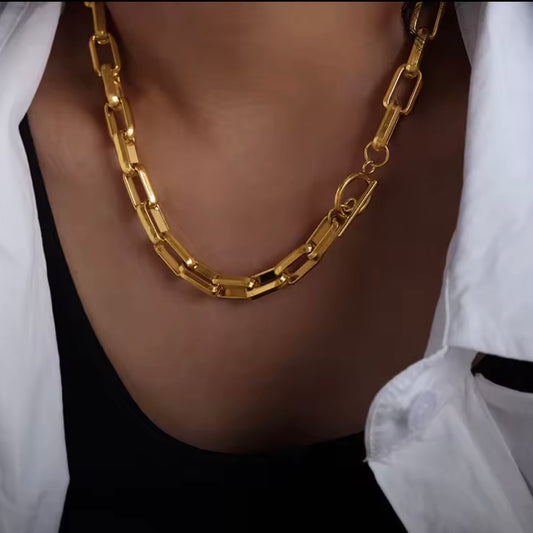 Chunky Geometric Link OT Clasp Necklace - Gold