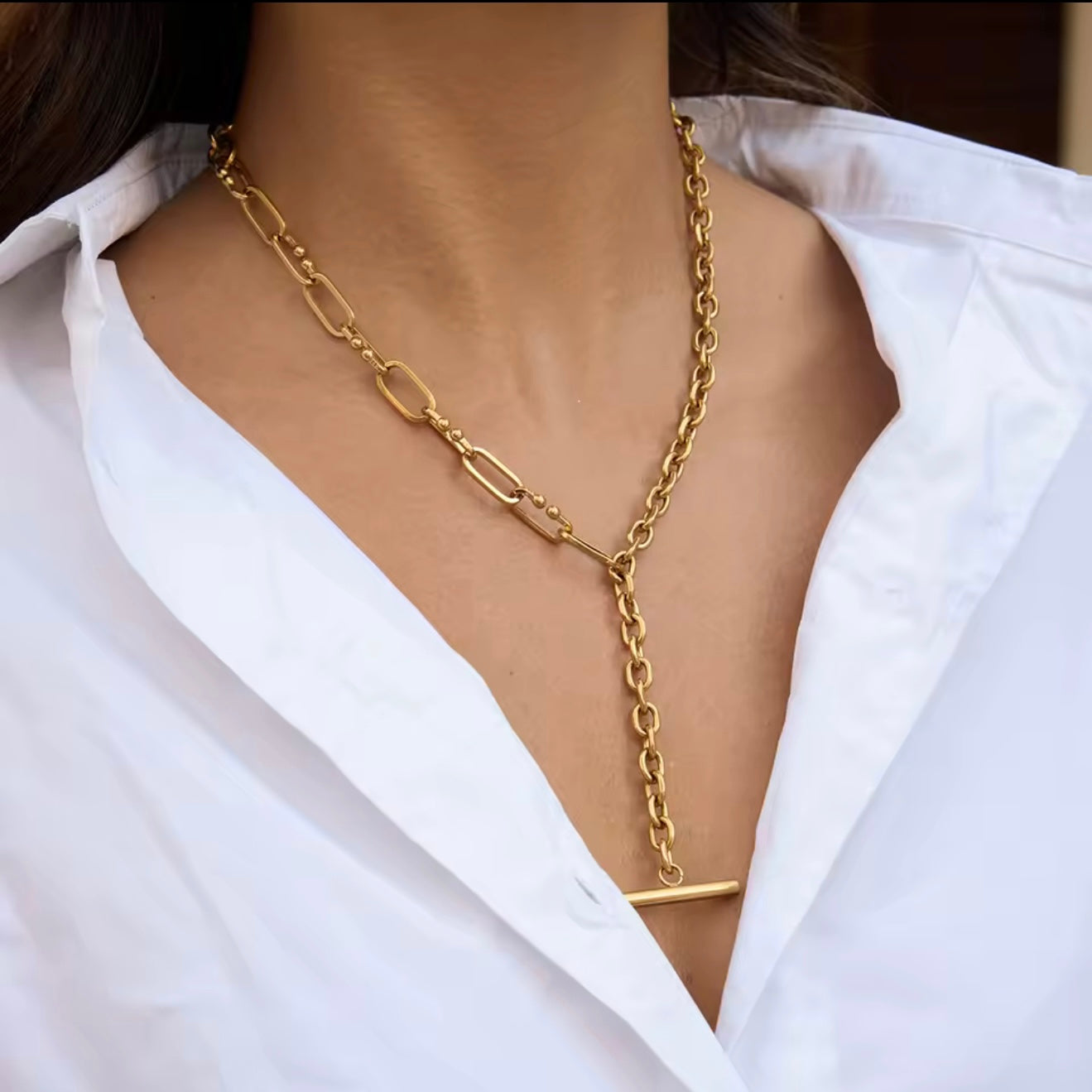 Mixed Links Y Drop Necklace