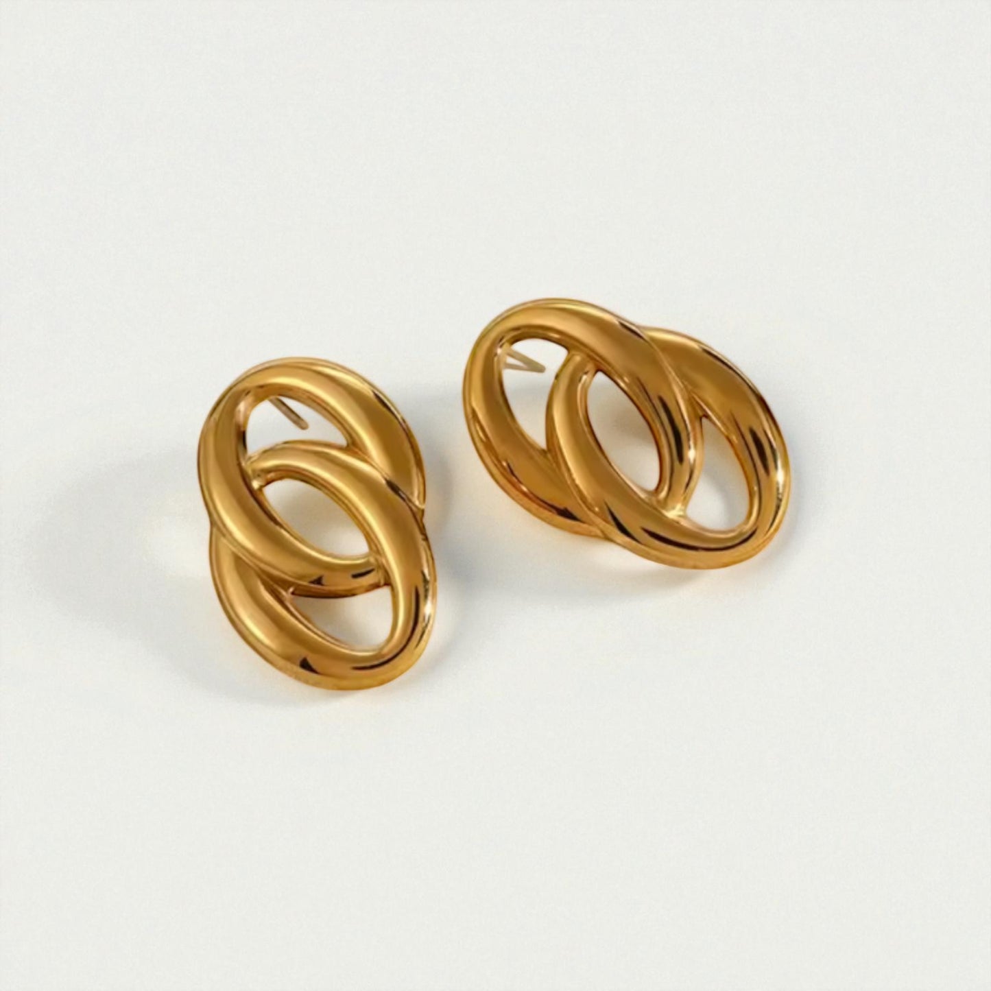 Double Oval Stud Earrings - Gold