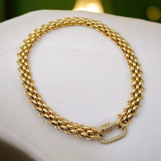 Braided Chain Choker Necklace - Gold