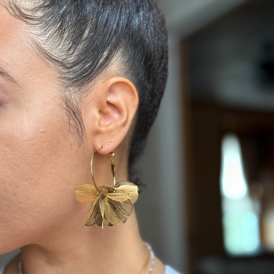 Floral Hoop Earrings - Gold