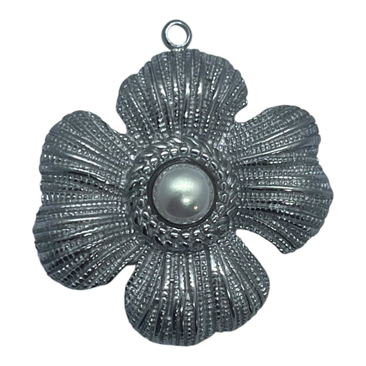 Flower and Pearl Charm - Silver