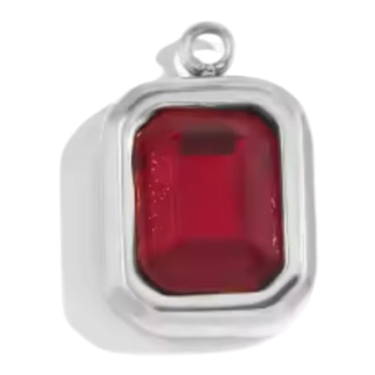 Emerald Cut Birthstone Charm - Silver