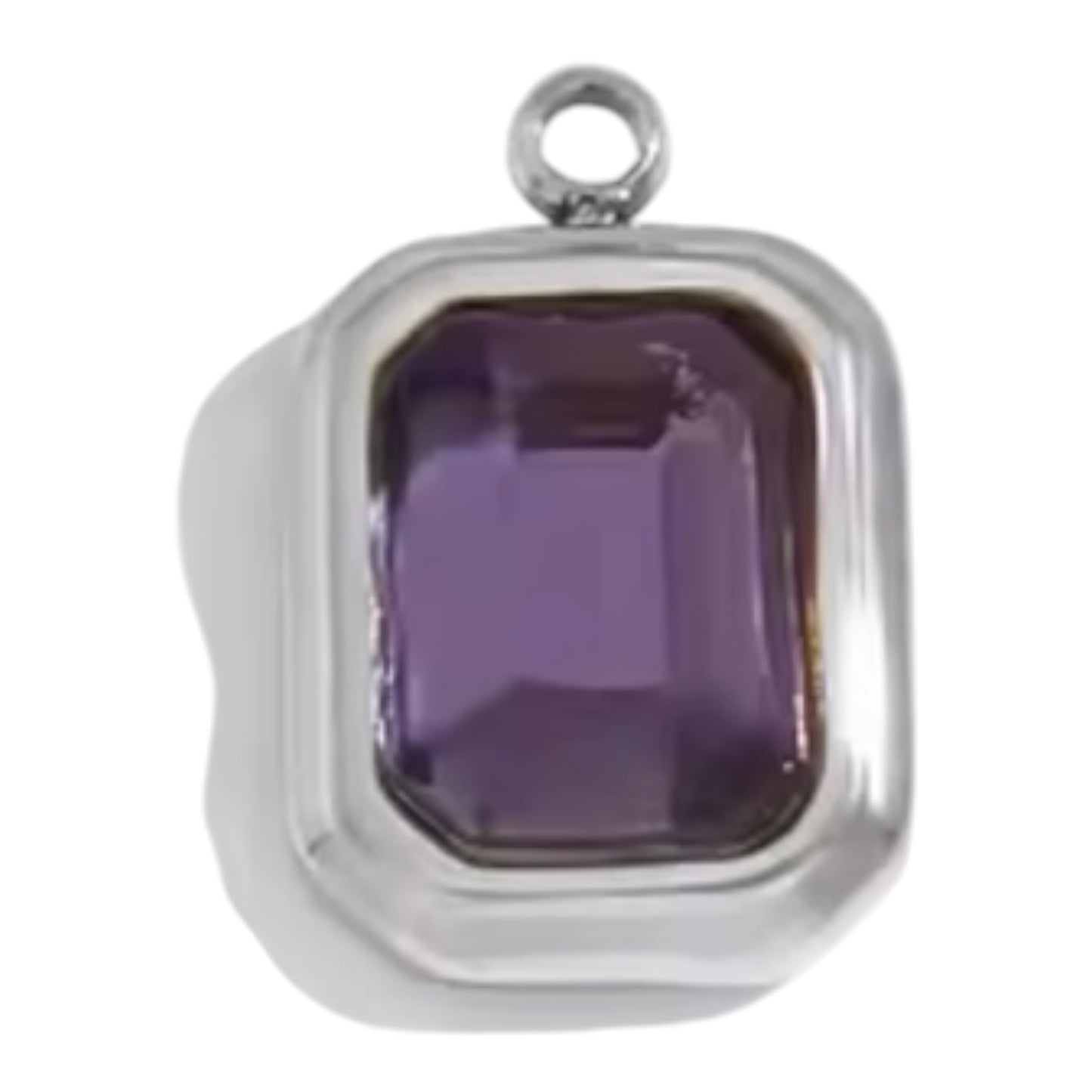 Emerald Cut Birthstone Charm - Silver