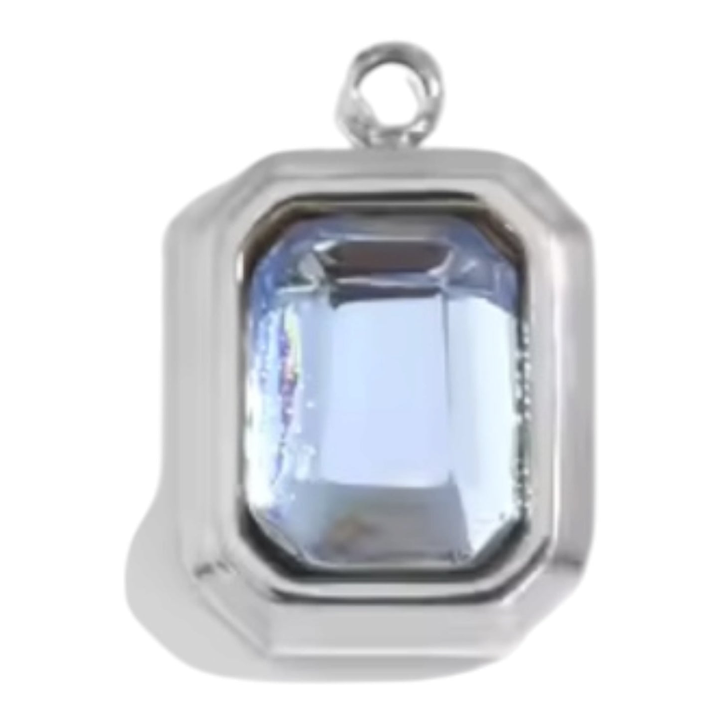 Emerald Cut Birthstone Charm - Silver