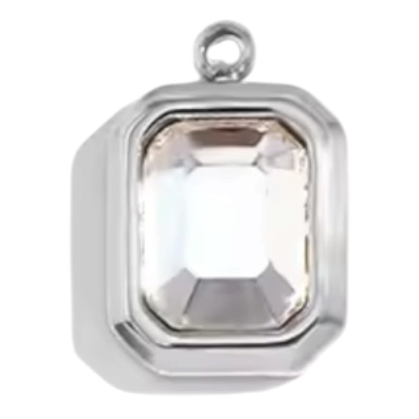 Emerald Cut Birthstone Charm - Silver