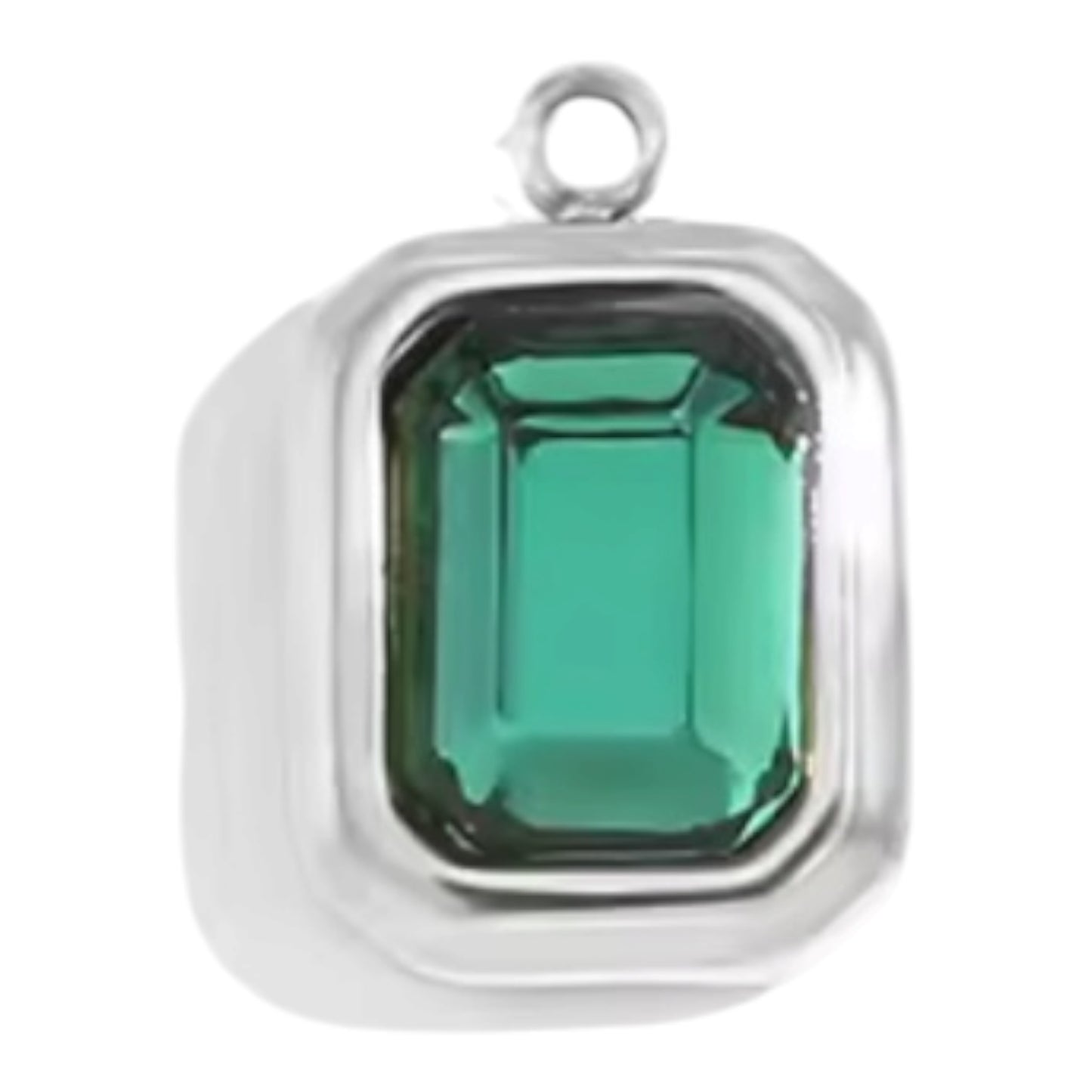 Emerald Cut Birthstone Charm - Silver