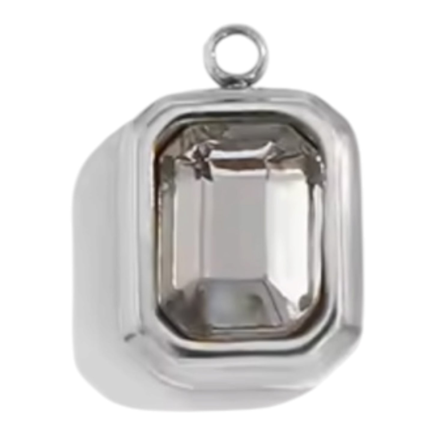 Emerald Cut Birthstone Charm - Silver