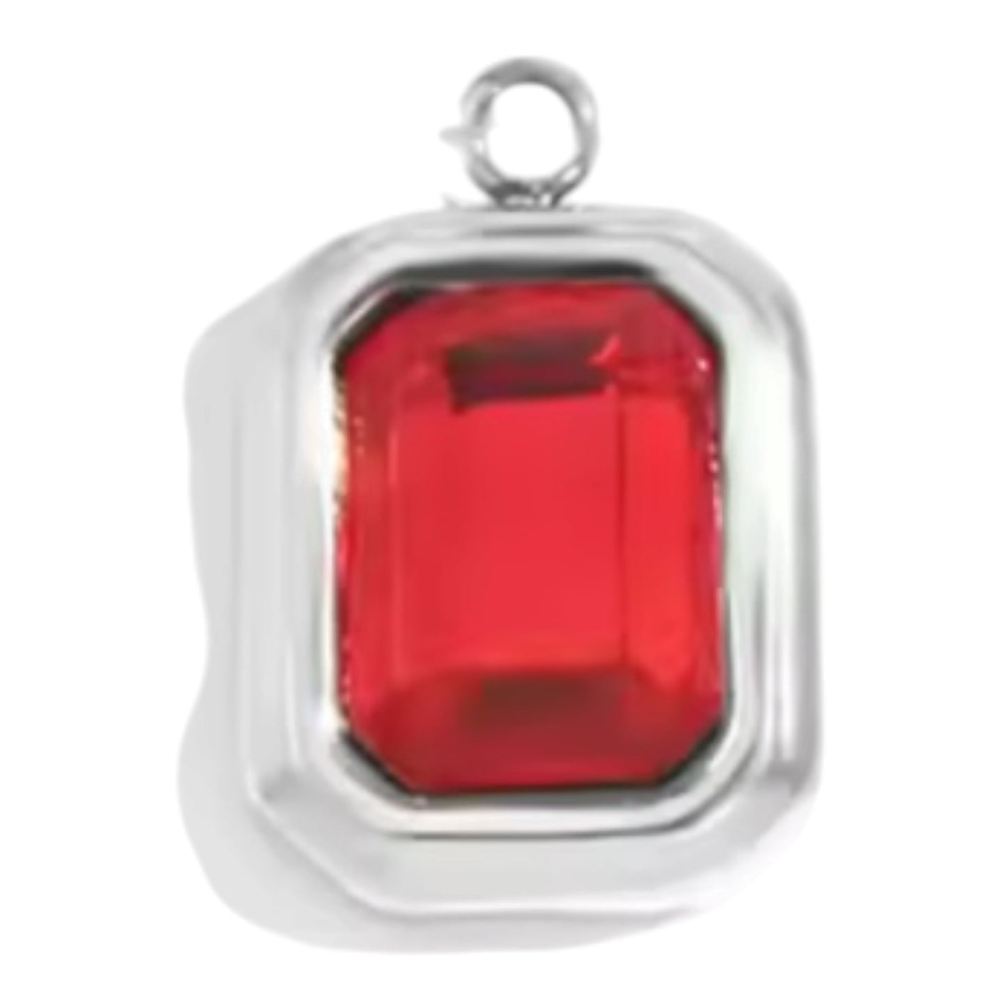 Emerald Cut Birthstone Charm - Silver
