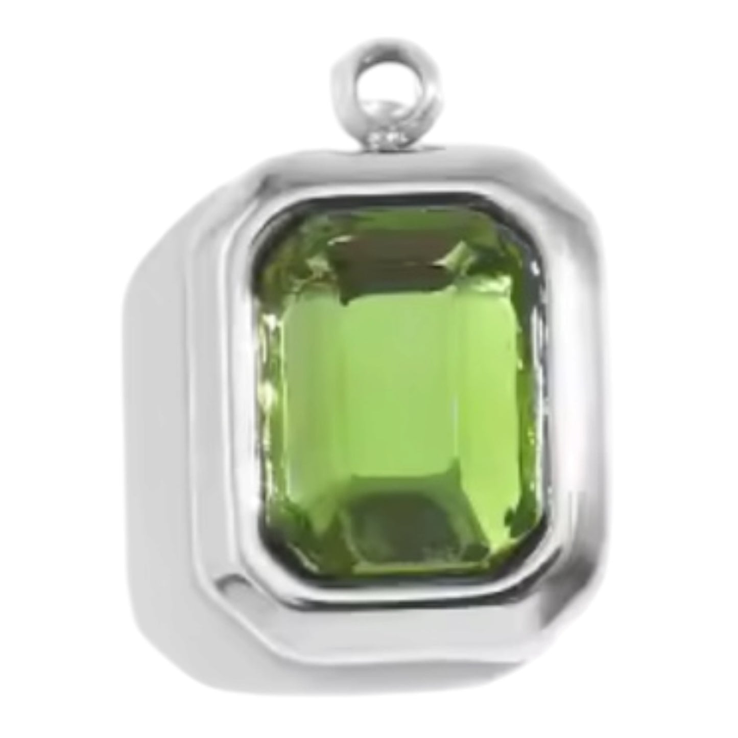 Emerald Cut Birthstone Charm - Silver