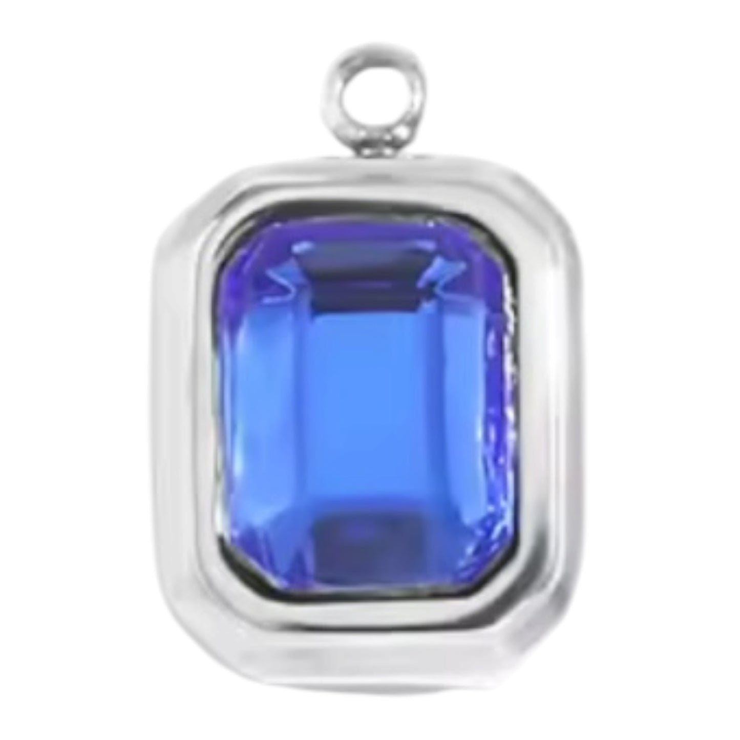 Emerald Cut Birthstone Charm - Silver