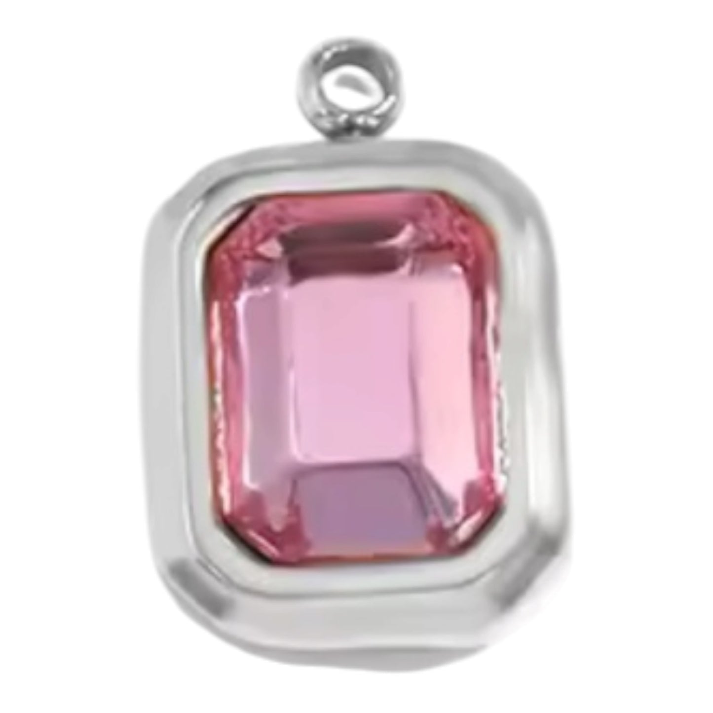 Emerald Cut Birthstone Charm - Silver