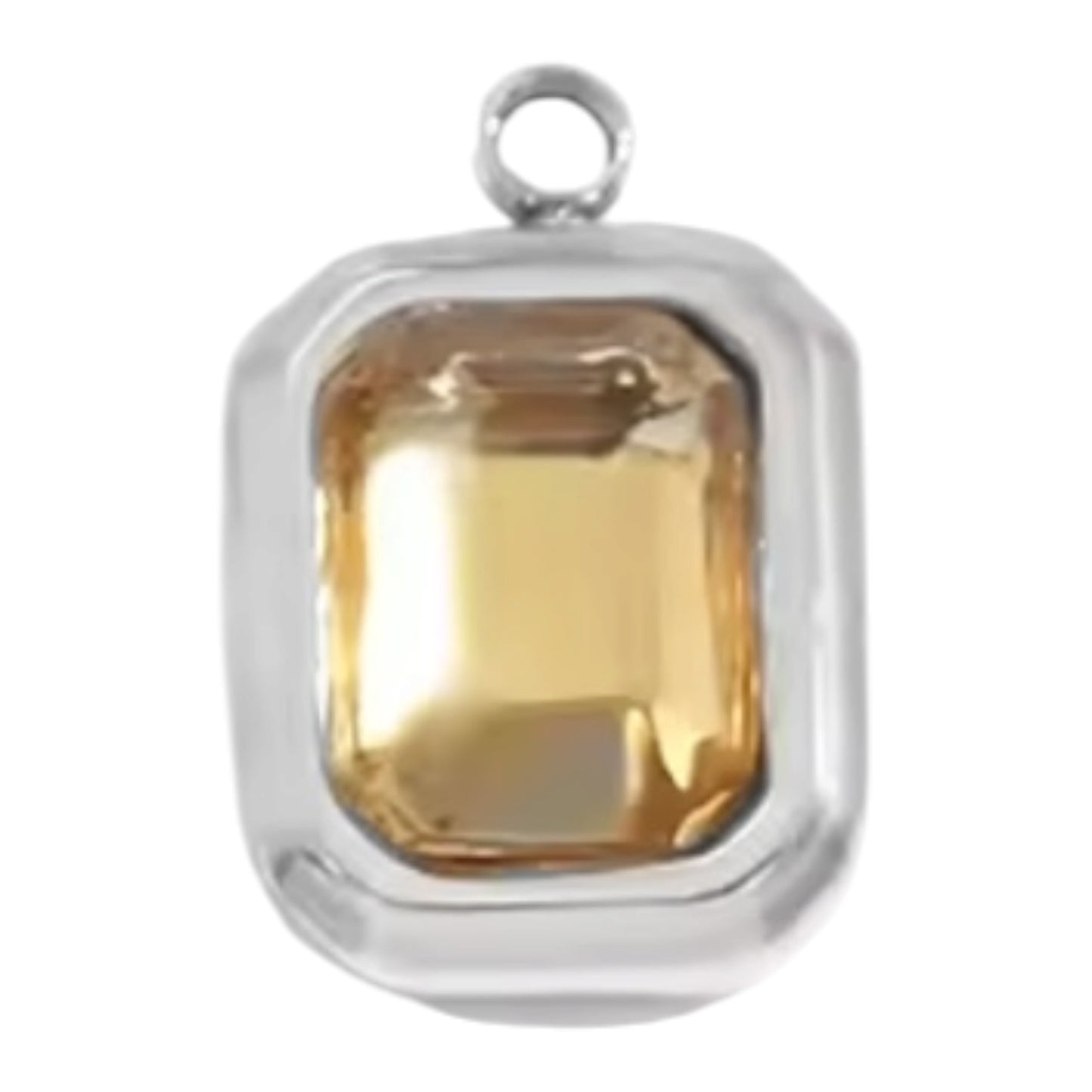 Emerald Cut Birthstone Charm - Silver