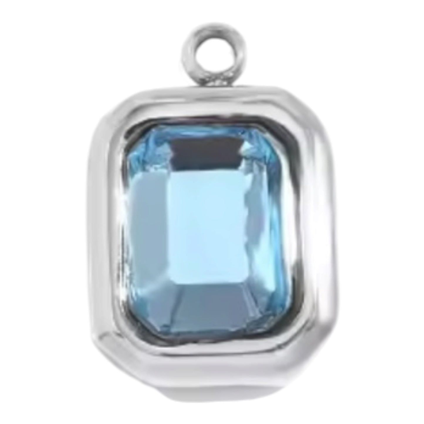 Emerald Cut Birthstone Charm - Silver