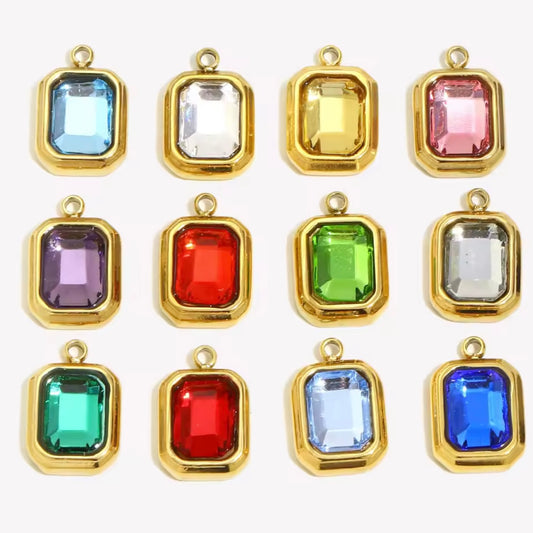 Emerald Cut Birthstone Charm - Gold