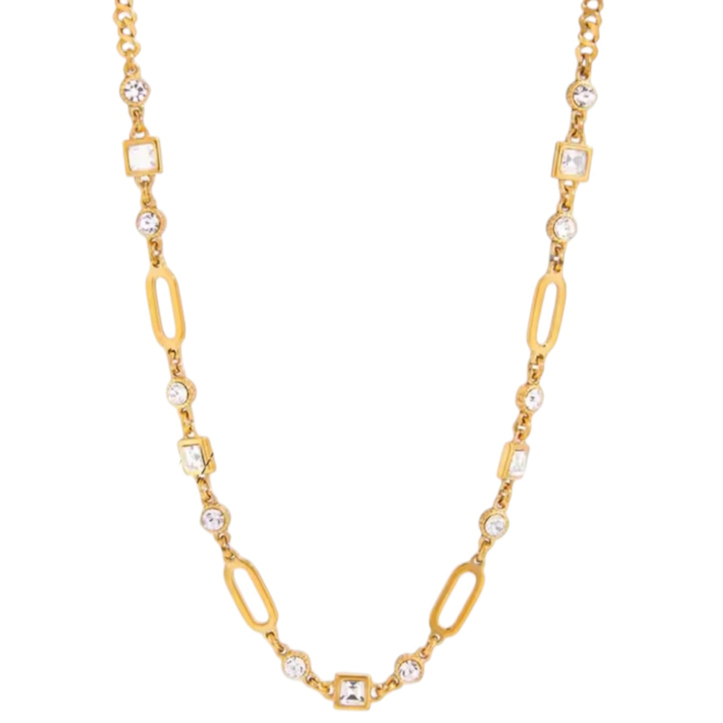 Crystal Link Chain Necklace - Gold