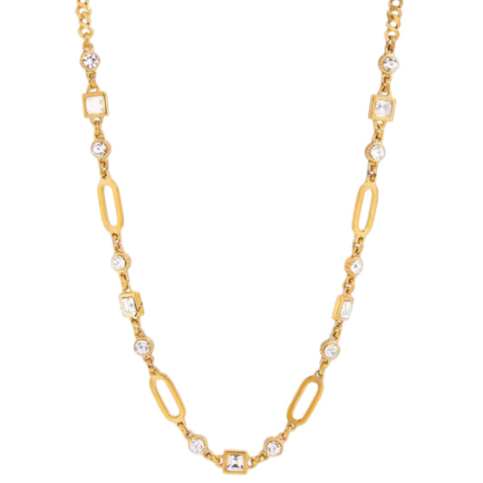 Crystal Link Chain Necklace - Gold