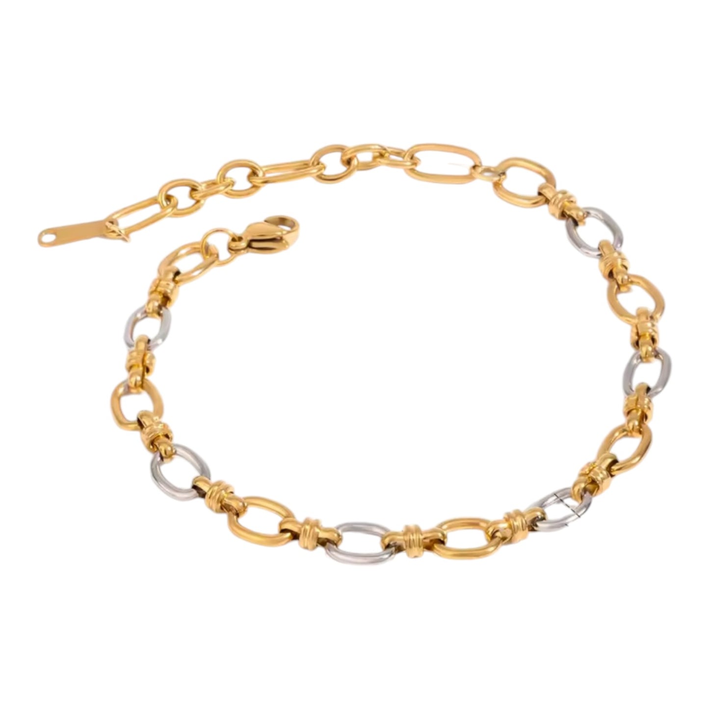 Gold and silver chain bracelet on a white background