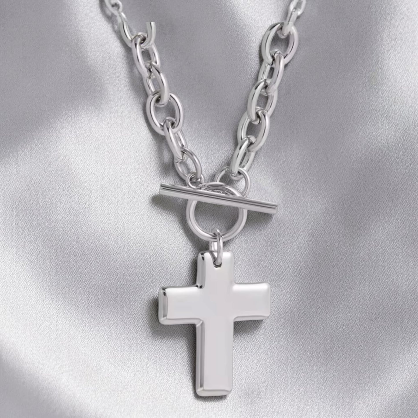 Bold Cross OT Clasp Necklace
