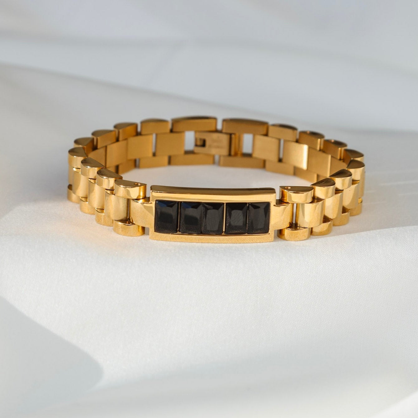 Crystalline Watch Strap Bracelet - Gold and Black