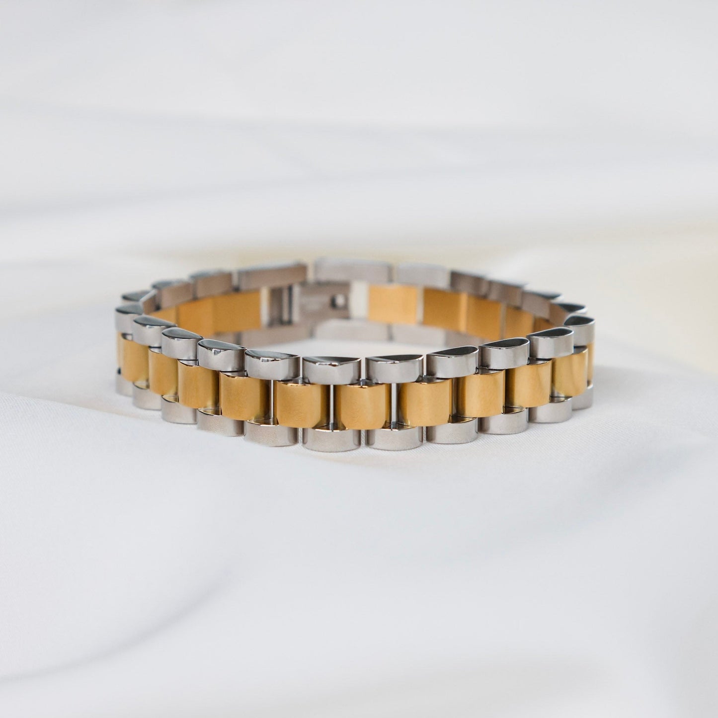 On My Time Watch Strap Bracelet - Mixed Metal Gold and Silver